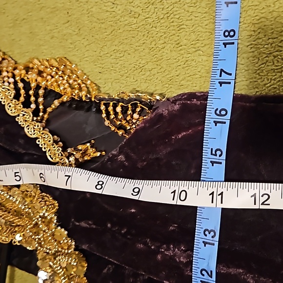 Maxima 100% Velvet Chocolate Gypsy Costume Gown Gold Sequins Beads Size Large 8 - Picture 13 of 17